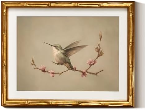 InSimSea Gold Bamboo Framed Wall Art, Vintage Spring Bird Prints by InSimSeaArt