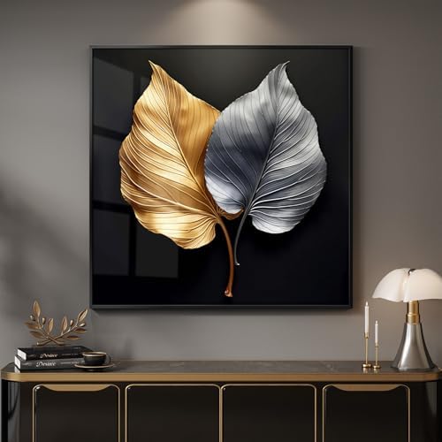 Framed Modern Gold and Silver Elegant Luxury Wall Art Decor, 24x24 In by Cuspin
