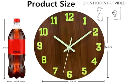 Glow in The Dark Wall Clock, 12 Inch Wooden Clocks - Image 4