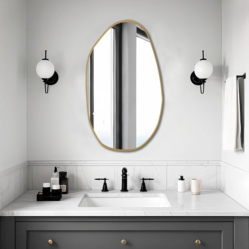 Irregular Asymmetrical Wall Mirror, 19.5" x 33.5" Gold Bathroom Mirror - Image 2