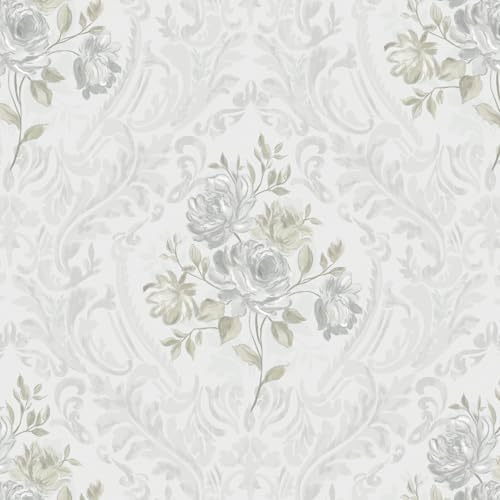 Ismoon Floral Peel Stick Wallpaper Vintage White Grey Damask Wallpaper by Ismoon