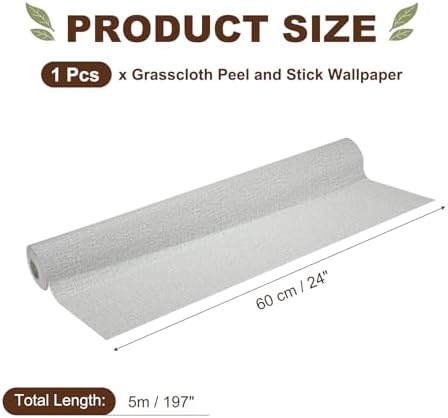 uxcell Grasscloth Linen Textured 60cmx5m/24x197 Thicker Peel Light Gray - Image 2