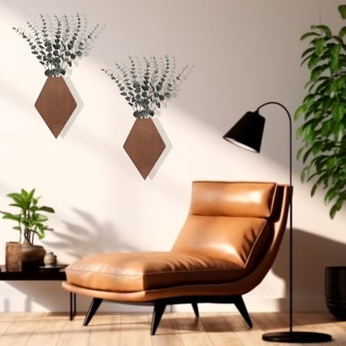 Chunful 2 Pcs Wooden Wall Planter Decor, Walnut Color, 9.8 x 6.6 x 1.2 Inches - Image 6