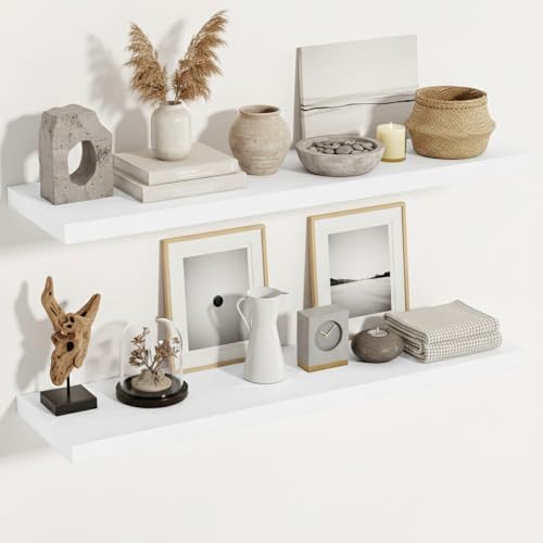 Vivelove 48 Inch White Floating Shelves, 12 Inches Deep Shelves by VIVELOVE