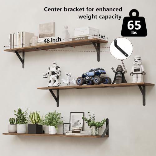 WOPITUES Long Wall Shelves 48″W x 8″D, Floating Book Shelves Max Load 65lbs - Image 3