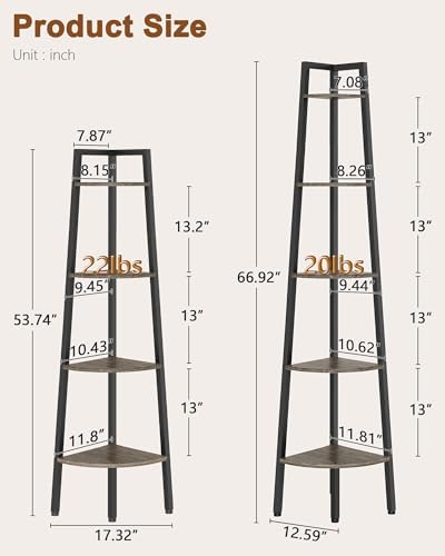 Hoctieon Corner Shelf, 4-Tier Corner Bookshelf, Rustic Ladder Shelf, Industrial - Image 2