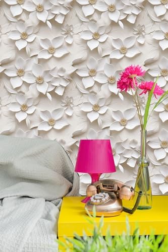 Peel and Stick Wallpaper Cream White Floral Accent by WEISENI