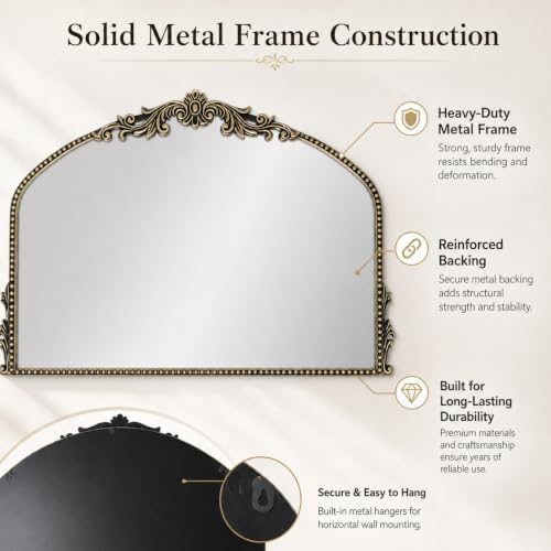 Arched Wall Mirror, 36×24 Inch Baroque Bronze Frame - Image 3