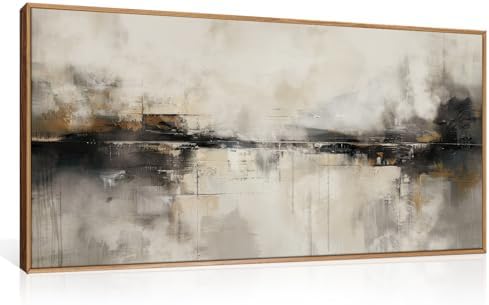 HOURIA Abstract Neutral Beige Black Framed Canvas Wall Art Set- 40"x20"x1 by HOURIA