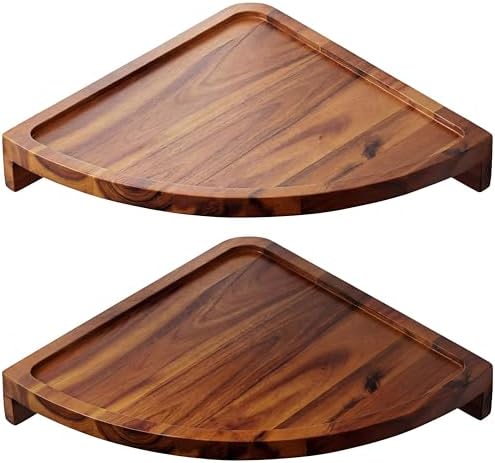 Demigo Round Floating Corner Shelves, Natural Acacia Wall Shelf by Demigo