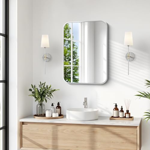 BONEWEI Silver Bathroom Mirror, 16x20 inch Wall Mirror by BONEWEI