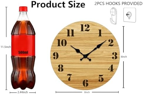 8 Inch Wall Clock, Modern Vintage Wall Clocks Battery Operated Wood - Image 2