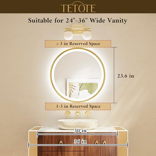 TETOTE Round Led Lighted Bathroom Mirror Matte Black Frame 24 Inch Front and - Image 6