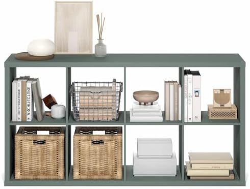 Furinno Cubicle 8-Cube Book Shelf, Extra Thick Frame Bookshelf, Sage Green - Image 7