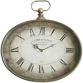 Large Vintage Wall Clock, 16 inch, Distressed Gold, Oval Frame by Unknown