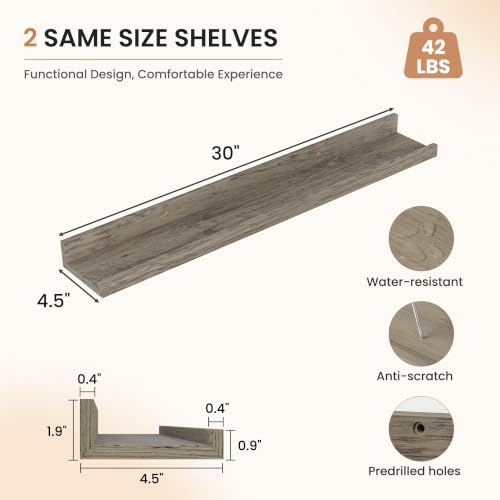 Dreamland Picture Ledge Shelf for Wall, Floating Shelves Set of 2, 30 inch Long - Image 3