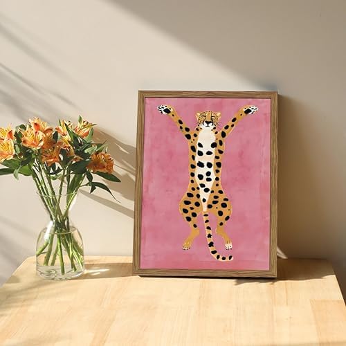 Framed Funny Cheetah Canvas Wall Art, Cute Stretching Cheetah Poster Print - Image 2