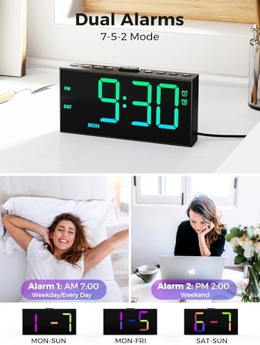 Digital Alarm Clock for Heavy Sleepers, 7.5-Inch RGB Display, Dual Alarms - Image 4