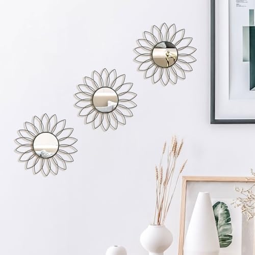 3 Pack Metal Mirror for Wall Cute Sunburst Wall Mirror Home Decor Wall Art - Image 3