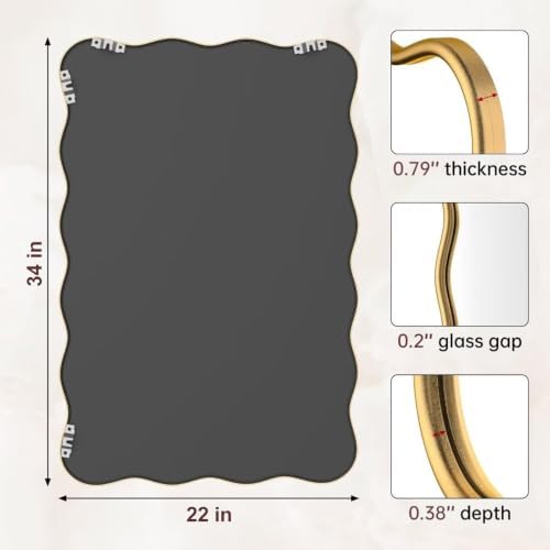 PROHOMEWARE 22x34 Gold Wavy Irregular Bathroom Mirror, Wall-Mounted - Image 3