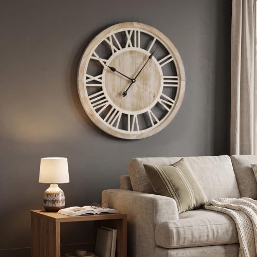 24 Inch Farmhouse Wall Clock for Living Room, Rustic Wood Clock - Image 3