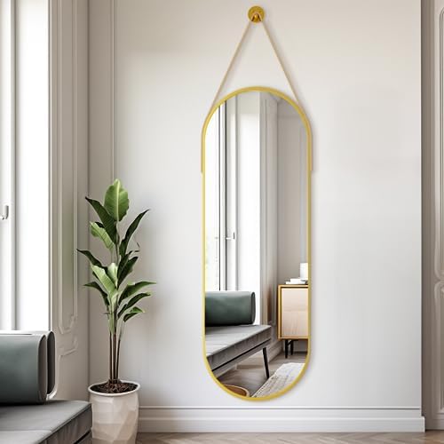 Dewfig 48"x16" Full Length Mirror, Oval Wall Mirror, Leather Strap - Image 5