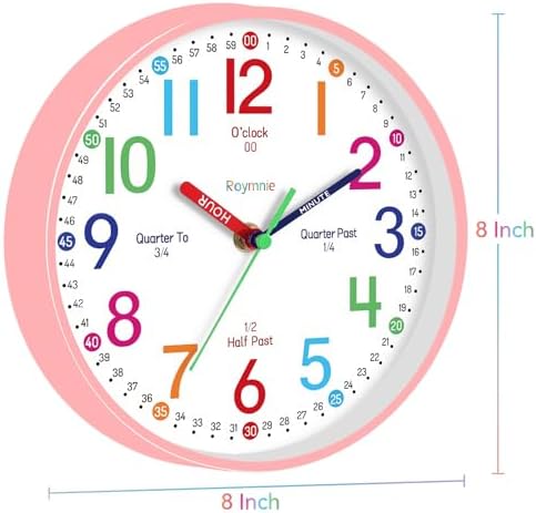 Roymnie Wall Clock 8 Inch for Kids Learning to Tell Time Easily Non Ticking - Image 5