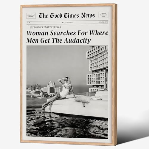 Black and White Newspapers Wall Art 20X30 in Wood Grain Frame Women Searches by Unknown