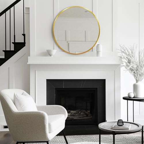 Gold Round Mirror 28 inch, Circle Mirror, Brushed Gold Metal Frame - Image 5