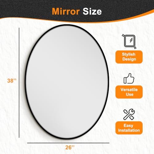 Delma 38x26 Black Oval Bathroom Mirror - Image 4