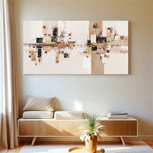 YISXINOAG Beige Abstract Wall Art Industrial Geometric Painting 24"X48" - Image 5