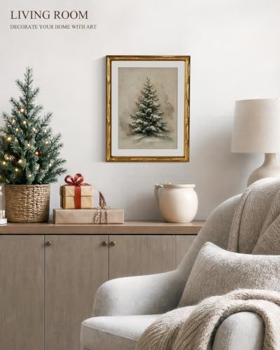 InSimSea Gold Bamboo Framed Wall Art, Retro Christmas Tree Prints - Image 4