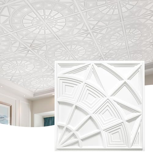 STICKGOO 3D Ceiling Tiles 24"x24", Modern Geometric Textured PVC Panels by STICKGOO