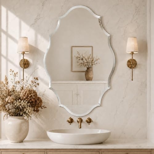 24x36 Inch Scalloped Oval Frameless Beveled Wall Mirror - Image 2