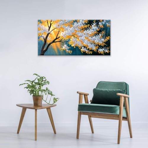 I@U Canvas Modern Yellow Gold Tree Wall Art Decor - Image 5