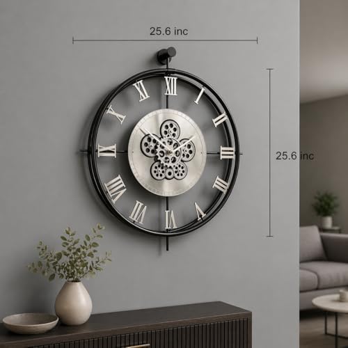 Large Moving Gear Wall Clock – Luxury Metal Ring Roman Numeral Silent - Image 4