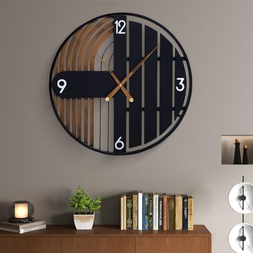 20 Inch Round Wall Clock Wood Silent Non-Ticking Battery Operated by XGGJWW