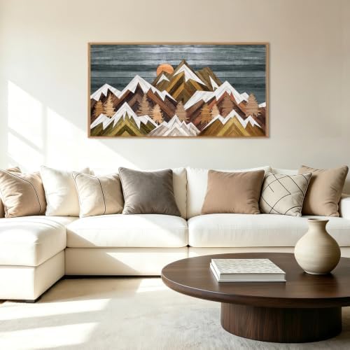 BINCUE Boho Mountain Wall Art Framed Mountain Landscape Canvas Artwork - Image 2