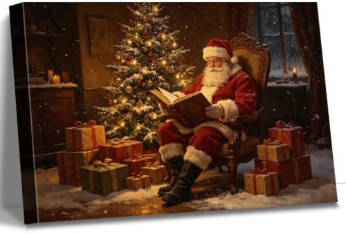 AVANT GARDE CANVAS Christmas Canvas Wall Art, Santa Claus Reading Book Poster by AVANTCARDECANVAS