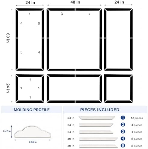 3 Set Peel and Stick Wall Molding Kit, Pre Cut Wainscoting Panels - Image 2