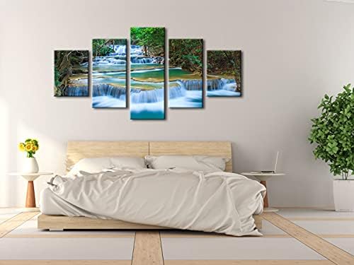Wieco Art Peaceful Waterfall 5 Panels Large Canvas Paintings Wall Art Modern - Image 4