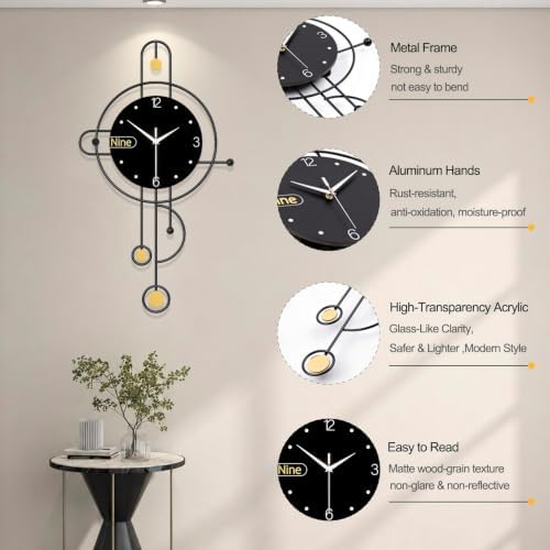 Modern Black Wall Clock Battery Operated - Image 7