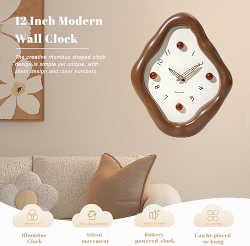 JUSTUP 12 Inch Modern Wall Clock, Creative Rhombus Battery Powered Clock - Image 2