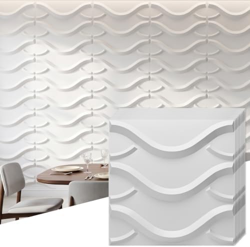 Art3d 19.7" x 19.7" Wall Panel Wave, Matte White by Art3d