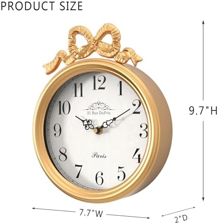 French Small Wall Clock with Bow, Vintage Gold Boho Style - Image 2