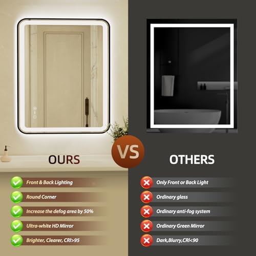 36x48 Inch Black Framed LED Bathroom Mirror - Image 7