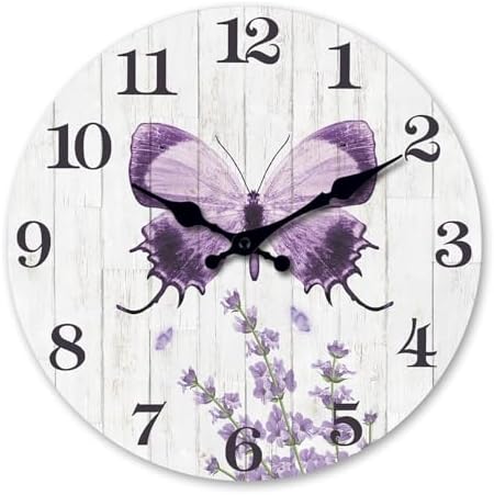 XFM Large Purple Wooden Wall Clocks 20 Inch Farmhouse Butterfly by XFMWallClock