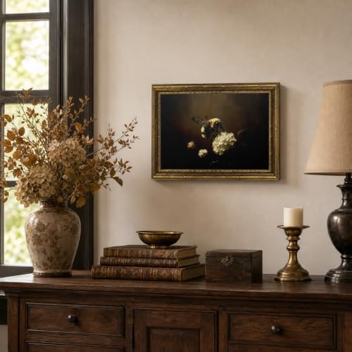 Vintage Gold Framed Bee Hydrangea Canvas Wall Art 12x16 Inch - Image 3
