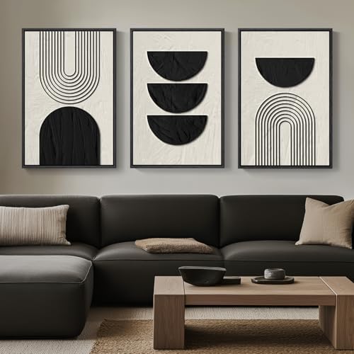 Large Framed Boho Neutral Abstract Wall Art, 3 Piece Canvas Prints 24x36 In - Image 2