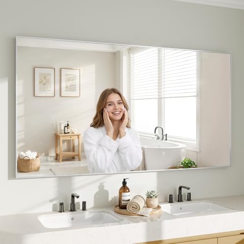 Koonmi Silver Rectangle Wall Mirror, 30x60 Inch Bathroom Mirror, Aluminum Frame by KOONMI